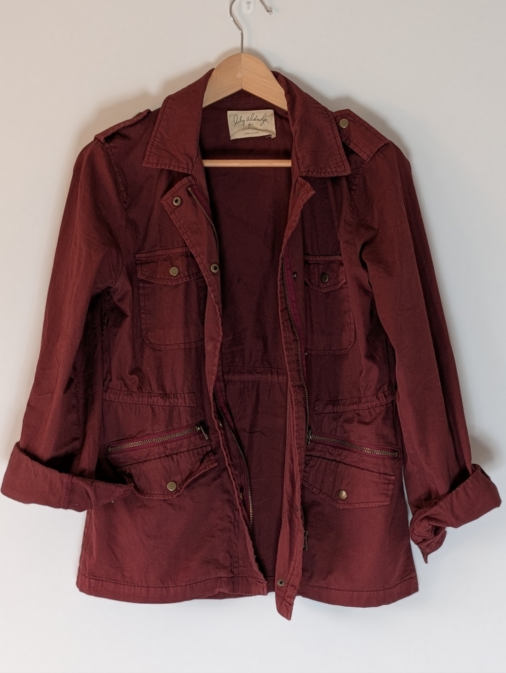 Women’s Maroon Utility Jacket with Drawstring Waist